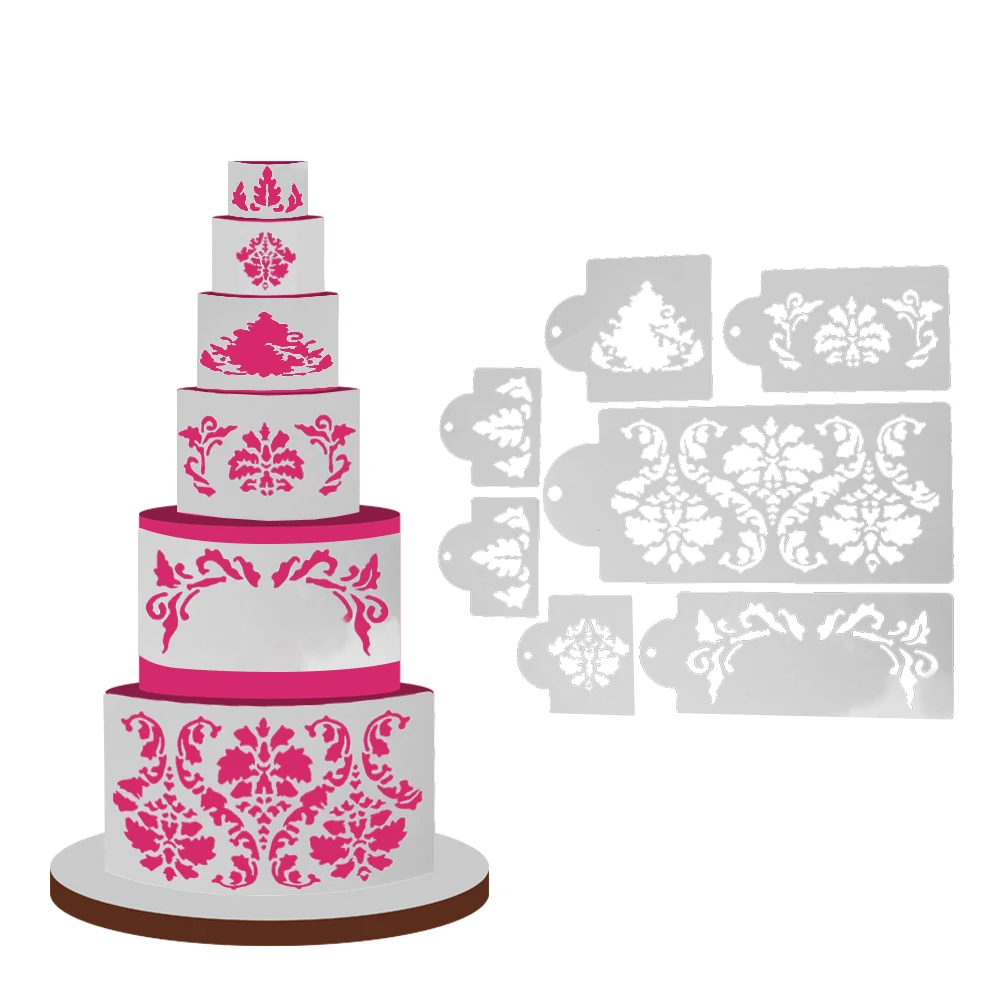 

7pcs/Lot Plastic Cake Stencil Cake Decoration Sugar Sieve DIY Making Cake Mould Baking Tool Coffee Powder Dispenser