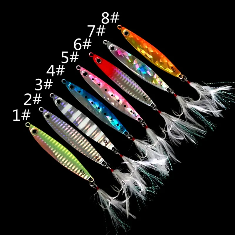 

Ufishing Metal Jigs for Sea Fishing 40g 8cm Lead Fishing Lure with Feather Hook Quality Casting Jigging Lures 8 Pcs/Lot