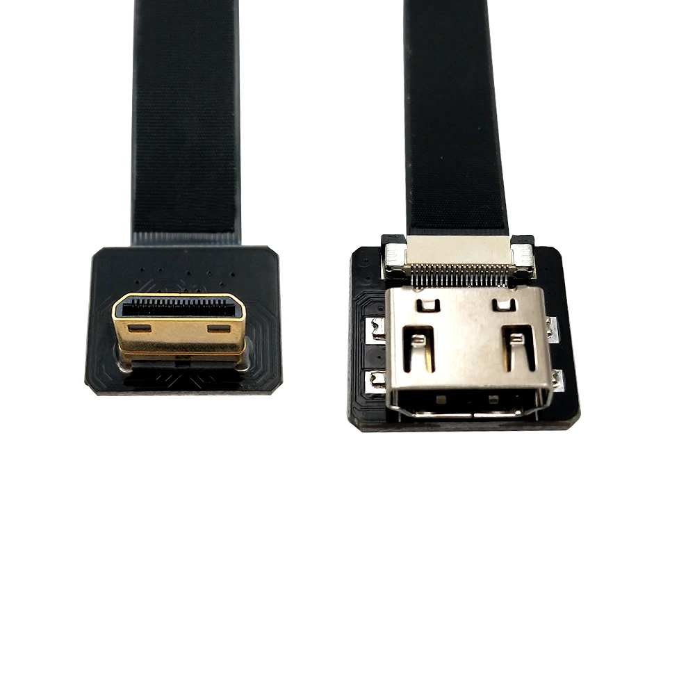 Danspeed fpv hdmi نوع الأنثى إلى ميني hdmi أسفل بزاوية ذكر hdtv fpc شقة الكابل 20 سنتيمتر