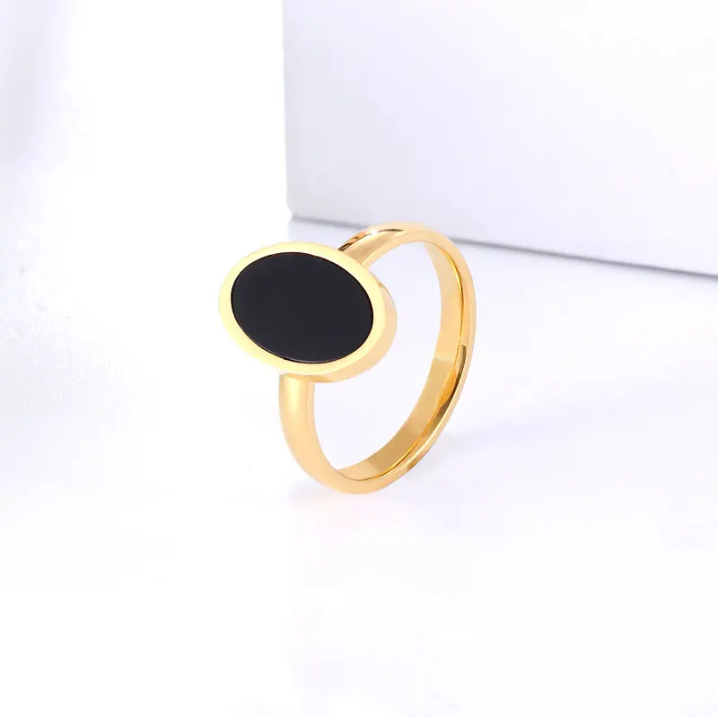Новое поступление черное овальное эмалевое женское кольцо из нержавеющей стали золотого цвета ювелирные изделия для женщин Брендовые вечерние кольца