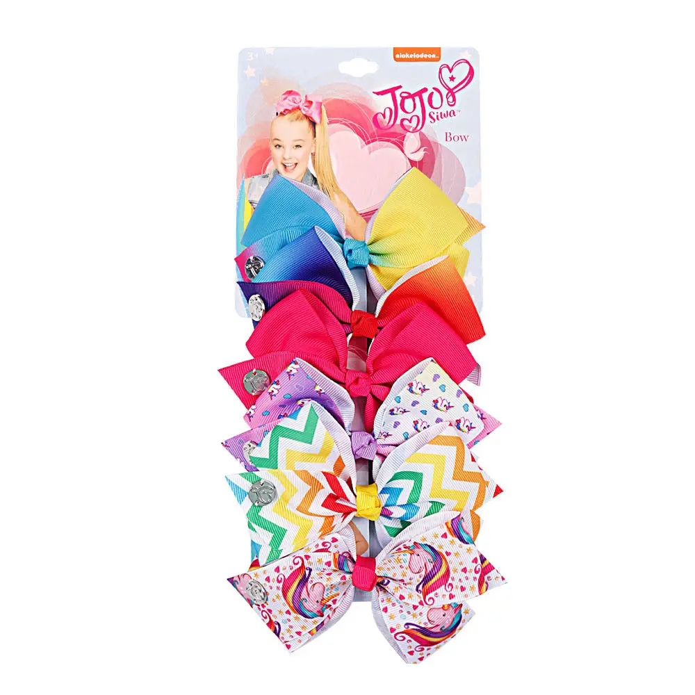 6Pcs/Set Rainbow Printed Knot Ribbon Bow Hair Clip Hair Accessories Girls Gift