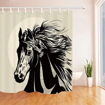 

Animals Bath Curtain Hand Sketch Horse Head with a Mane Polyester Fabric Waterproof Shower Curtain for Bathroom