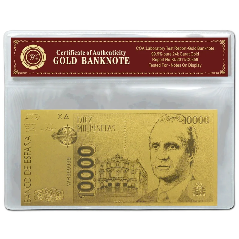 Коллекционная Золотая банкнота 100 Pesetas с бесплатным рукавом подарок для