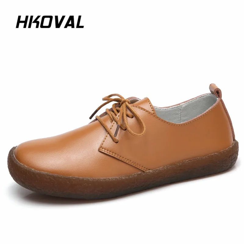 

HKOVAL Women Shoes Sneaker Genuine Leather Flats Loafers Woman Shoes Lace Up Women's Flat Sneaker Shoes Moccasins