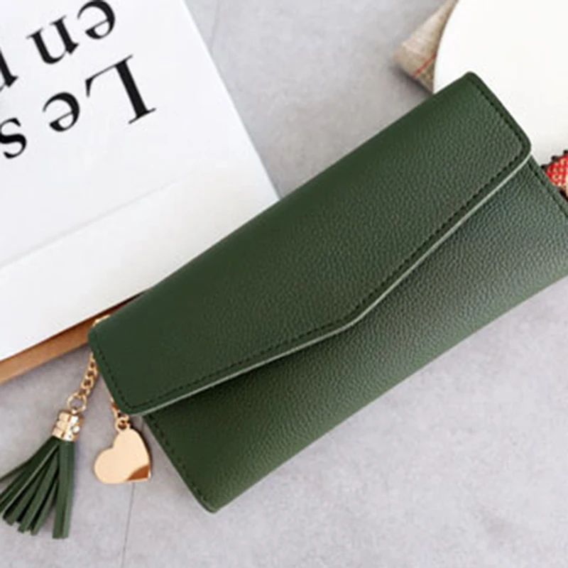 dark green Длинный женский кошелек, женские кошельки с кисточками, кошелек для монет, держатель для карт, женские кошельки из искусственной кожи, клатч, сумочка для денег, кошелек из искусственной кожи - Цвет: dark green