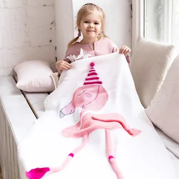 

Boutique Flamingo Knitted Blanket Photography Props Knitting Throw Small Children Baby Game Mat Gift for Kids
