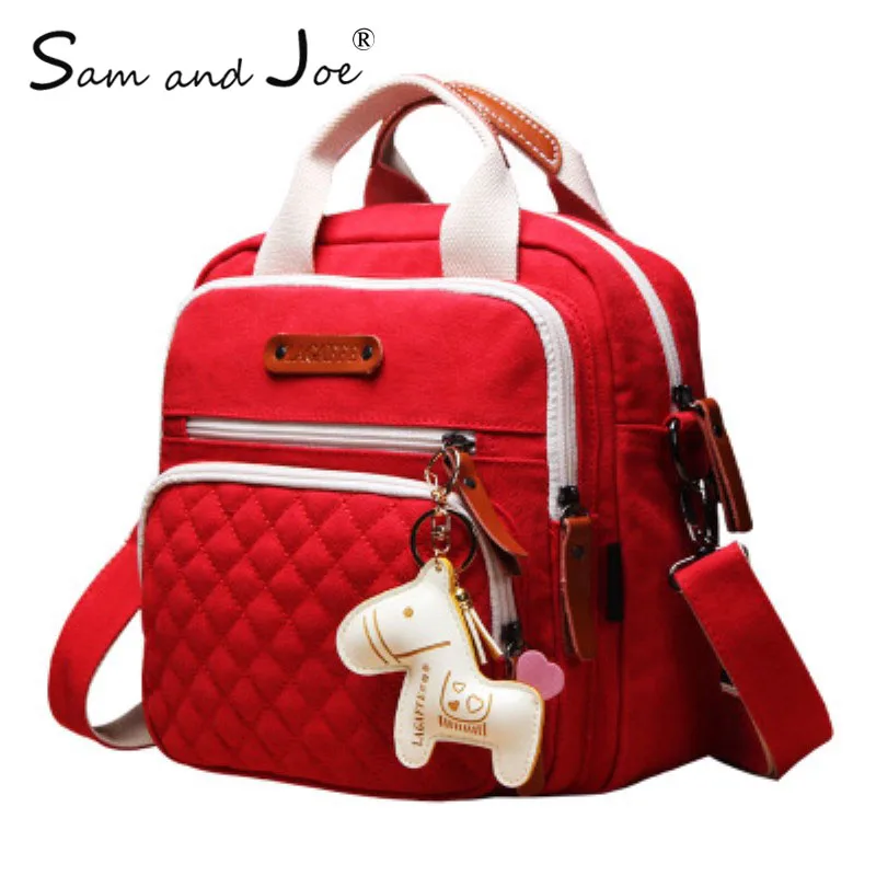 

2019 New Fashion Canvas Bag Female Shoulder Fashion Diagonal Cross Bag Multi-function Fashion Mother Bag Multi-layer Striped Bag