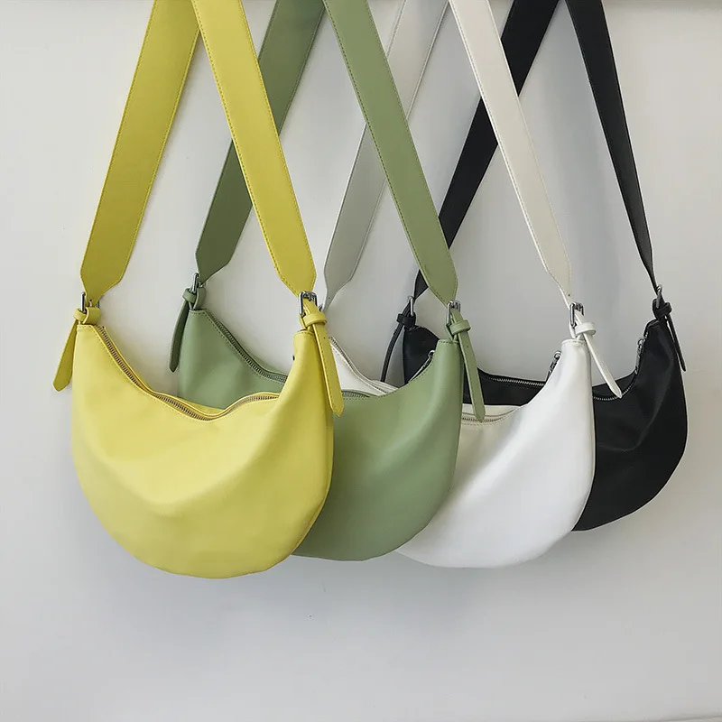 Goede Brede band Vrouwen schoudertassen PU leer Eenvoudige Designer zwervers zakken voor vrouwelijke Crossbody Tassen Casual bolsas feminina black