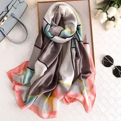 Модный Элитный брендовый шелковый шарф для женщин с цветочным принтом, дизайнерские пляжные шали, мягкие хиджабы-шарфы, шарфы, бандана