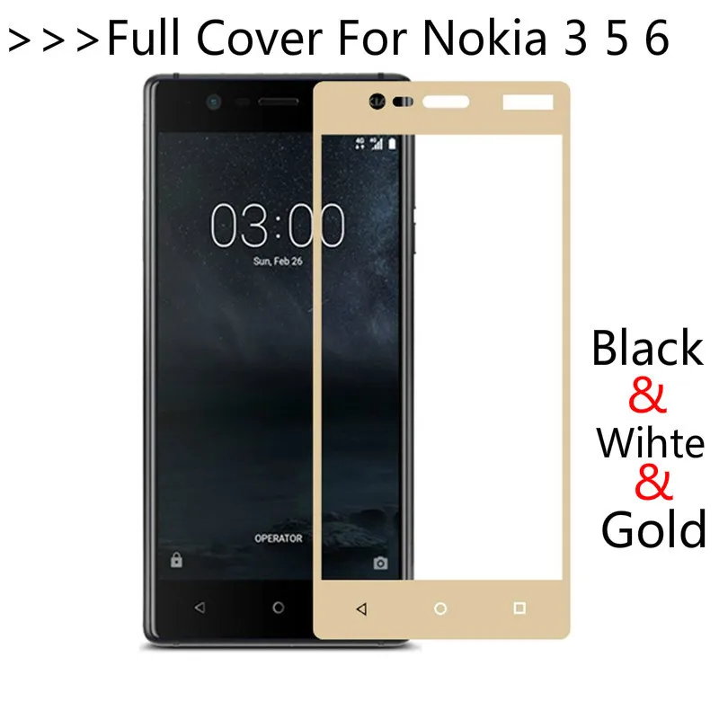 

For Nokia 6 5 3 Tempered Glass Screen Protector Film For Nokia 5 Full Cover Glass Tempered for nokia 3 5 6 Black White Gold