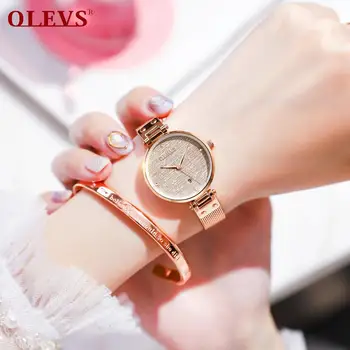 

OLEVS Fashion Trends Waterproof Women's Watch Rose Gold Classic Vintage Automatic Date Ultra-thin Dial