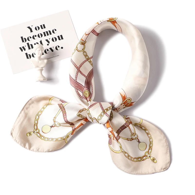 Роскошный брендовый Элегантный женский квадратный шелковый шарф на шею, атласный шарф, обтягивающий Ретро галстук для волос, небольшой модный квадратный шарф 70x70 см - Цвет: FJ38 khaki