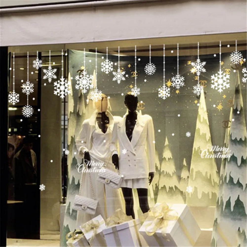 Настенные наклейки Рождественские снежинки узоры декоративные стеклянные окна и двери для художественной витрины новогодний Рождественский Декор