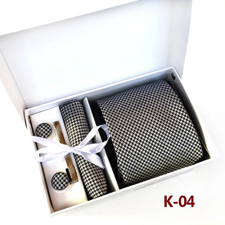 Набор галстуков Подарочная коробка Упаковка галстуков Карманный квадратный носовой платок набор для мужчин 8 см мужской галстук запонки набор зажимов свадебный подарок - Цвет: K-04
