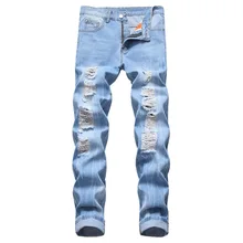 MJartoria новые летние мужские Прямые рваные байкерские рваные зауженные джинсовые повседневные хлопковые уличные свободные джинсы с дырками