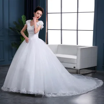 

1PCS Wedding Dress 2019 New Style Flowers Shoulder-to-shoulder Trim Skinny, Large Tail Lace Tie Large Size