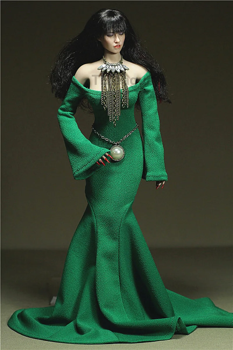 

Custom Made 1/6 Scale Green Rose Double Sleeve Big Skirt Large Dress for 12inch Female Soldier Collection Action Figures