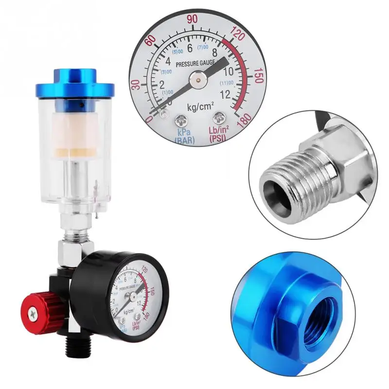 1/4 Thread Pneumatic Spray Gun Air Pressure Regulator Gauge In line Oil