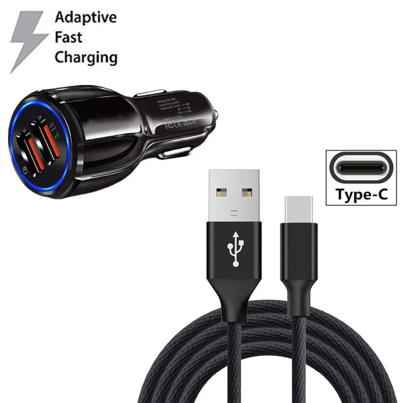 

Type C usb Phone charger Nylon Wire For Samsung galaxy S9 S10 S8 A9 A8 2018 A7 A5 A3 2017 A520F Adaptive Fast 2 usb Car Charger