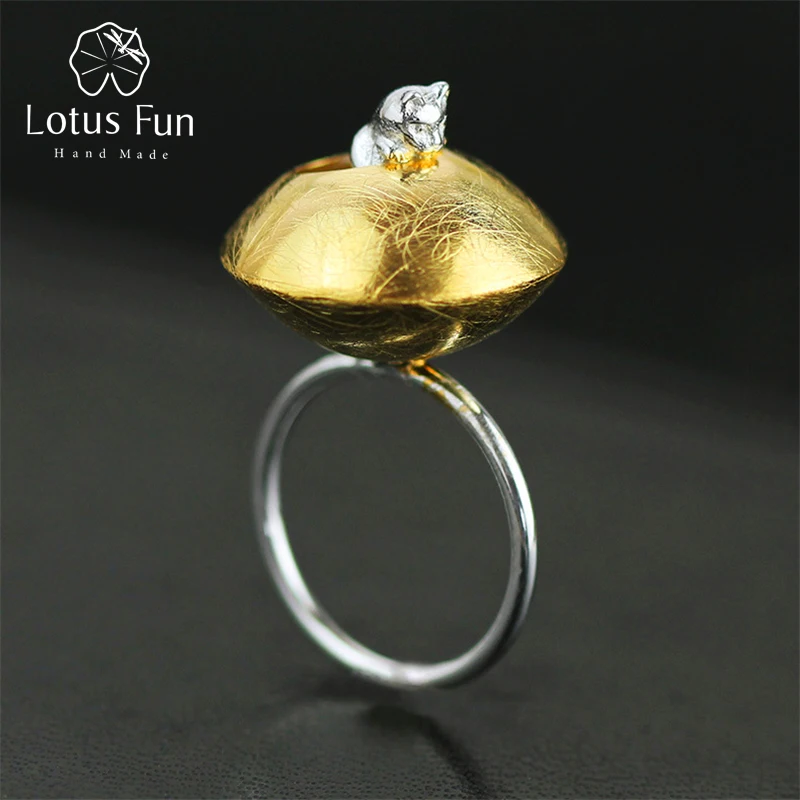 Lotus весело Настоящее стерлингового серебра 925 природных ручной Творческий дизайнер ювелирных украшений Регулируемый кота жизнь женские Кольца Bijoux