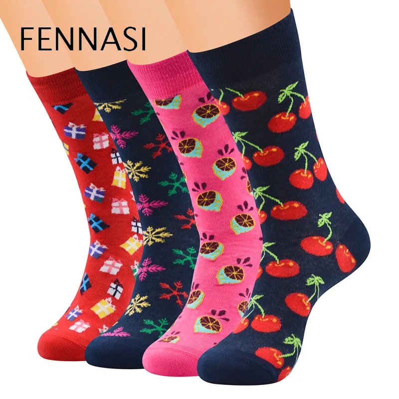 FENNASI 2 пары мужские новые хлопковые носки с фруктовым принтом модные милые