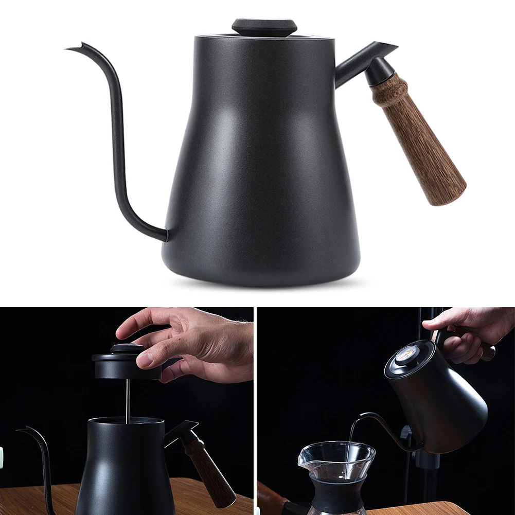 

Practical Cafe Kitchen Stainless Steel Coffee Pot Easy Clean Wood Handle Safe With Thermometer Drip Over Tea Office Home