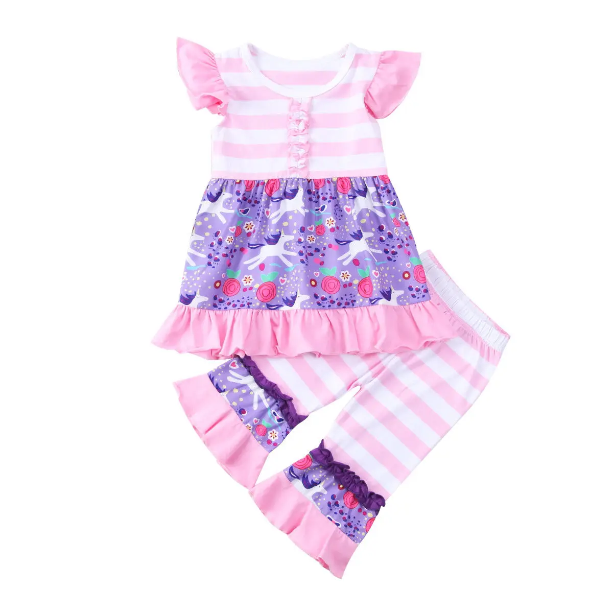 Unicorn Kids Sleeveless Tops Pant Set Baby Girl Cotton Outfits Clothes
