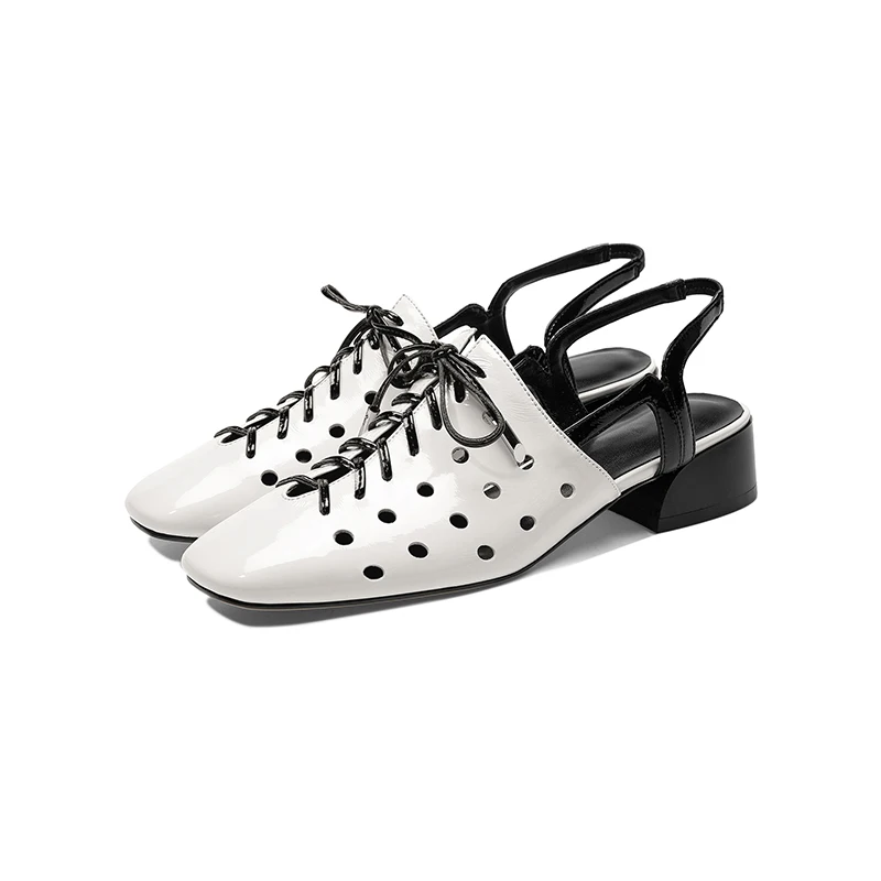 Xiuningyan/женские туфли-лодочки; женская офисная обувь с круглым носком; женские модельные туфли из натуральной кожи на низком каблуке с перфорацией и шнуровкой - Цвет: Белый