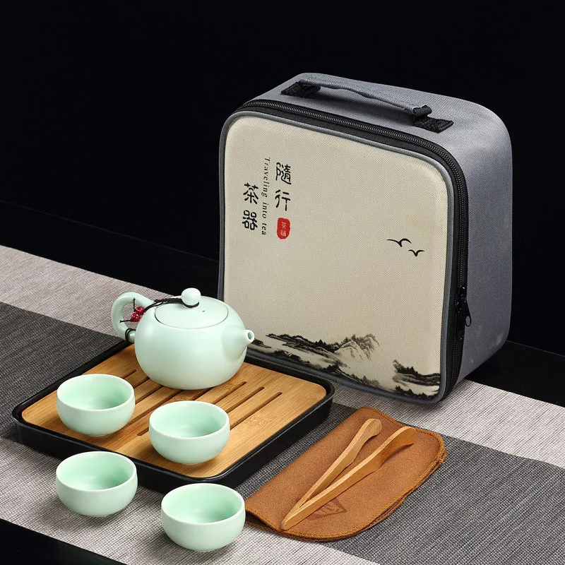 E Дорожный набор для чая Celadon креативный подарок для продвижения бизнеса керамика Портативный Открытый День благодарения китайский чайный набор кунг-фу - Цвет: E