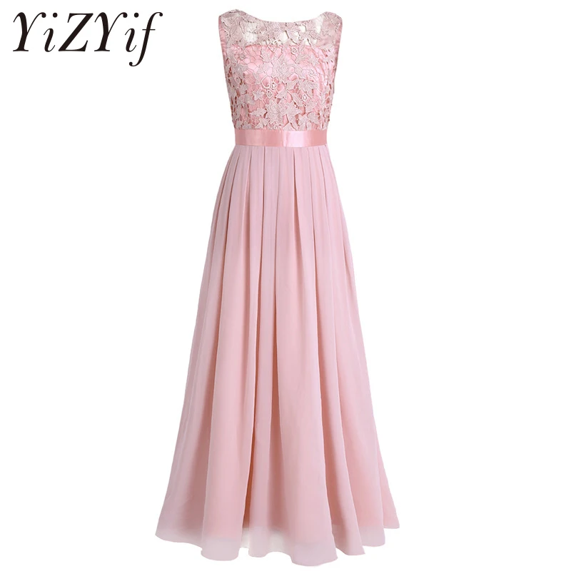

YiZYiF Women Ladies Summer Chiffon Sleeveless Floor Length Embroidered Dress Party Pageant Wedding Formal Dress for Bridesmaid