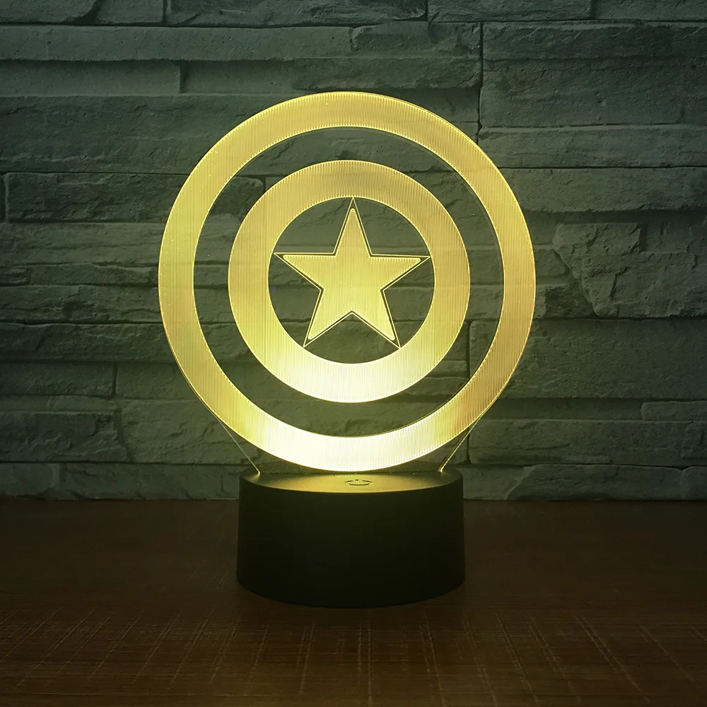 Капитан Америка щит тема 3D светодиодный светильник, ночник 7 цветов Изменение сенсорного настроения лампа Рождественский подарок настольная лампа дропшиппинг