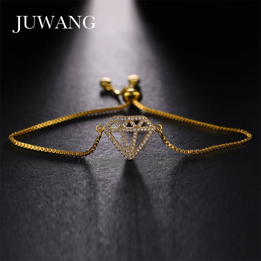 

JUWANG Luxury AAA Cubic Zirconia Bracelet Bangle for Woman Girl Gold Color Link Adjustable Chain Charm Fahion Jewelry Wedding