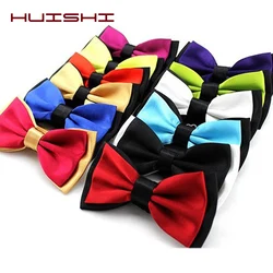 HUISHI White And Black Bow Ties For Men Classic Suit Neckwear Man Bowtie Fashion Solid Color Adjustable Two Tone Bow Tie HUISHI White And Black Bow Ties For Men Classic Suit Neckwear Man Bowtie Fashion Solid Color Adjustable Two Tone Bow Tie
