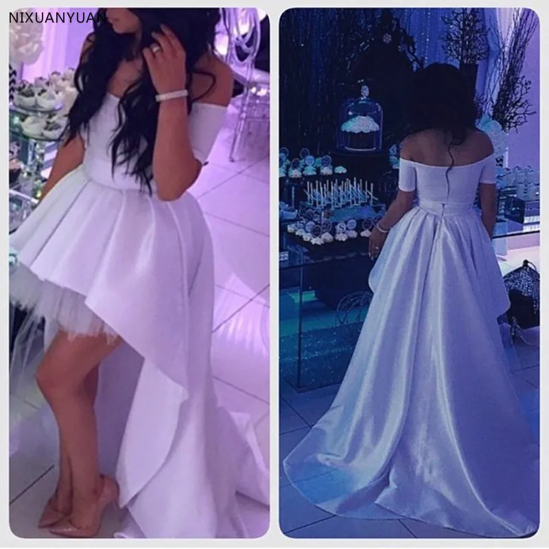 

High Low Wedding Dresses 2019 Vestido De Noiva Vintage Off The Shoulder White Bridal Gown Short Front Long Back