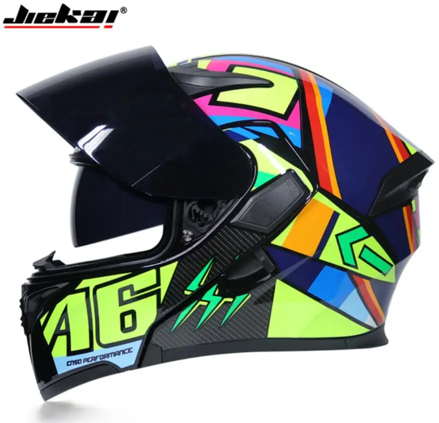 

New Arrival JIEKAI 902 flip up double lens motorcycle helmet removable and washable liner Aerodynamic design modular 3/4 helmet