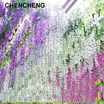

CHENCHENG 110 CM Length 24 Pieces / Lot Artificial Wisteria Silk Flower Vine Wall Hanging Home Wedding Party Decoration