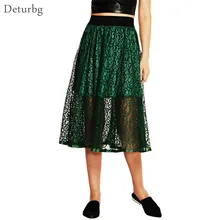 Женская мода полный кружева миди юбка Женская Повседневная Эластичная Высокая талия невидимая молния плиссированные школьные юбки осень SK152