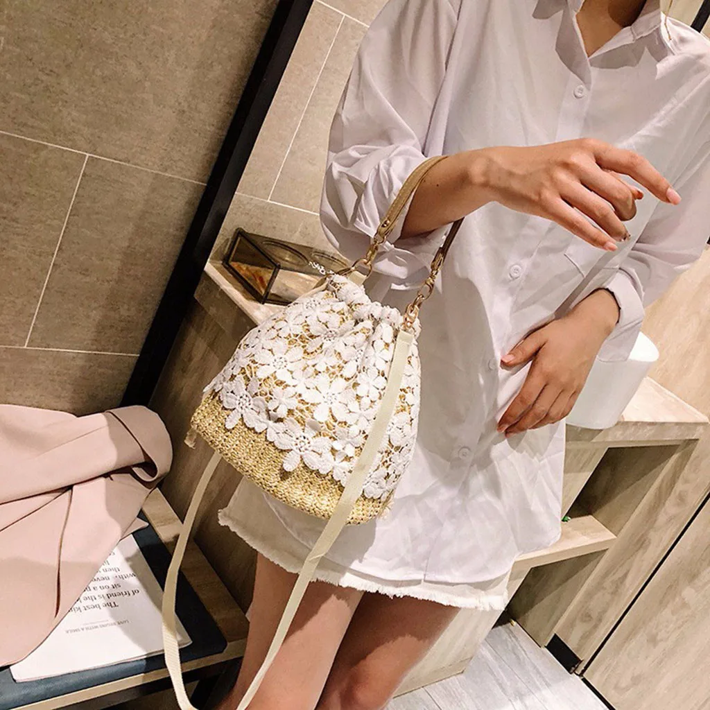 

Women's Fashion Lace Shoulder Bag Solid Color Handbag Woven Bag Beach Bag