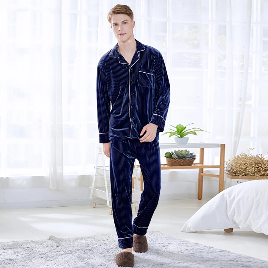 Бархатная Пижама Hombre пижама Homme Manches Longues Мужская одежда для сна ночное белье