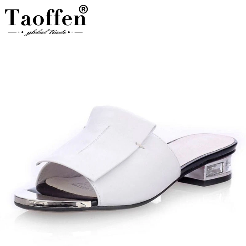 

TAOFFEN Size 34-43 Genuine Leather Sandals Women High Quality Slippers Open Toe Summer Shoes Women Ladies Daily Footwear