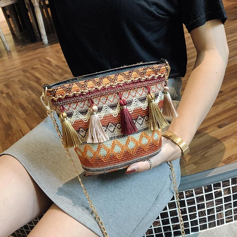 Summer Women Tassel Casual Straw Bags INS Popular Female Handbag Fashion Lady Chains Shoulder Bag Holiday Weave Crossbody SS3288 (4)
