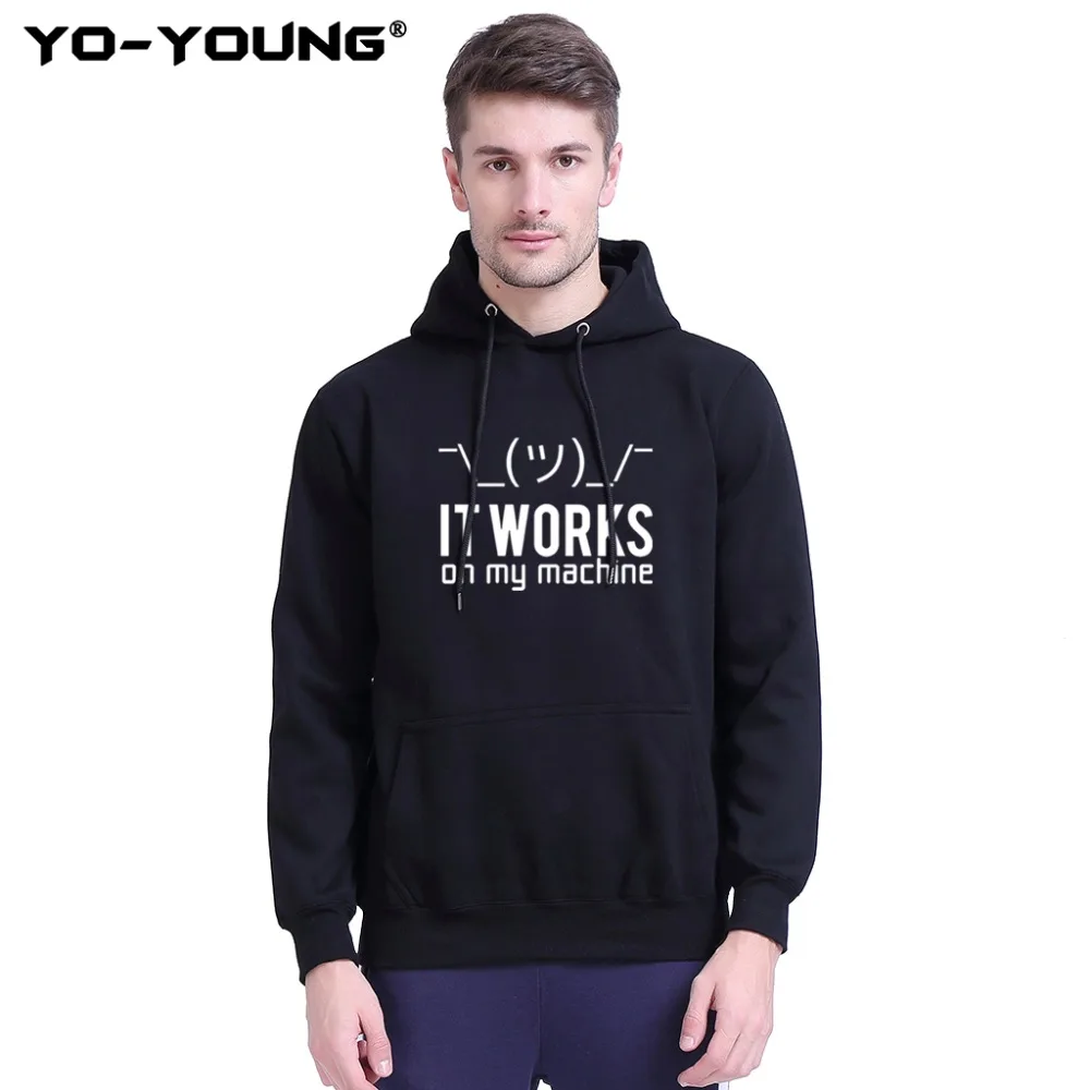 

Yo-Young Men Premium Hoodies Sweatshirts Funny Letter It Works On My Machine Printed Unisex Casual Geek Streetwear Fleece Inside