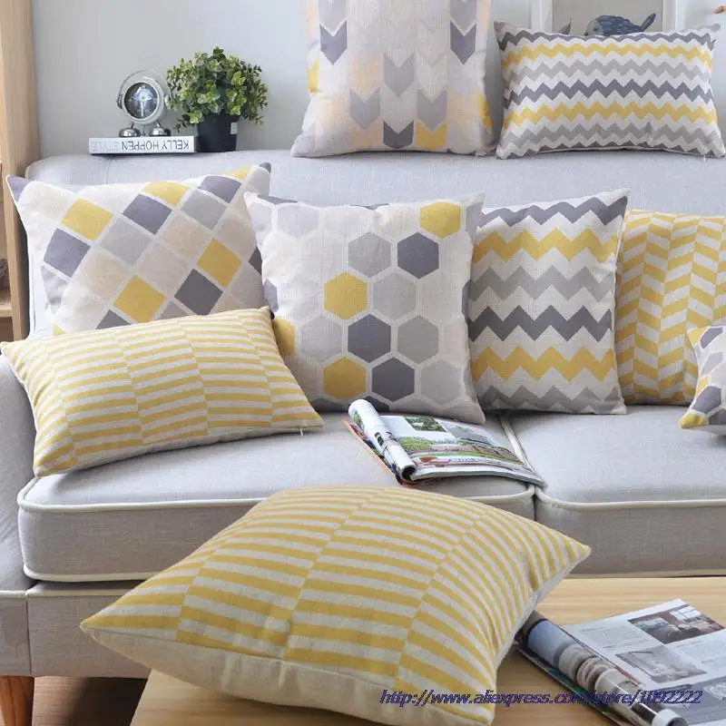 Yellow pillow cases,Geometric Cushion decorative throw pillows,Grey
