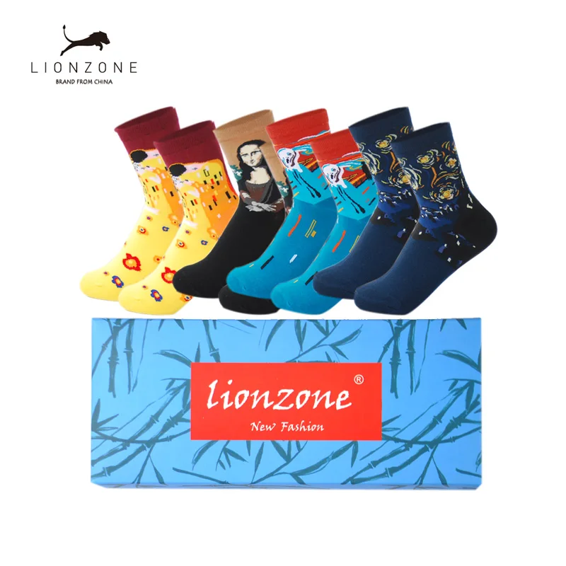 LIONZONE 4 пар/лот Ван Гог счастливые носки Для женщин хлопковые короткие забавный