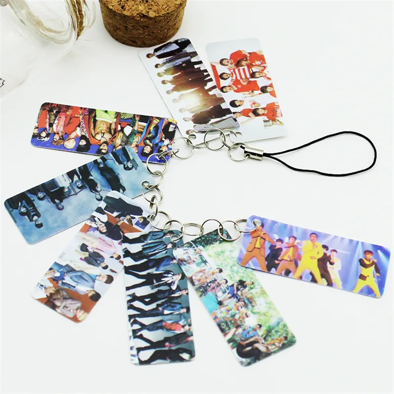 

KPOP All members of Super junior Photo Pvc Card String Keychain 8 pcs Cards/string Women Bag Accessories Chaveiro Llaveros B473