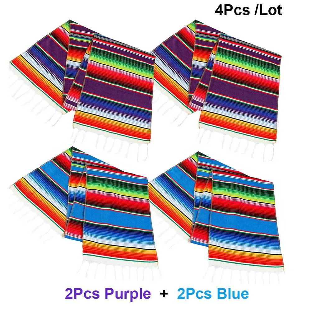 Mix-4Pcs Мексиканский Serape Настольная дорожка хлопковая скатерть Радуга DIY свадебные Fiesta вечерние украшения 213X35 см 1/2/4/5 шт 2 Цвета - Цвет: Mix-4Pcs