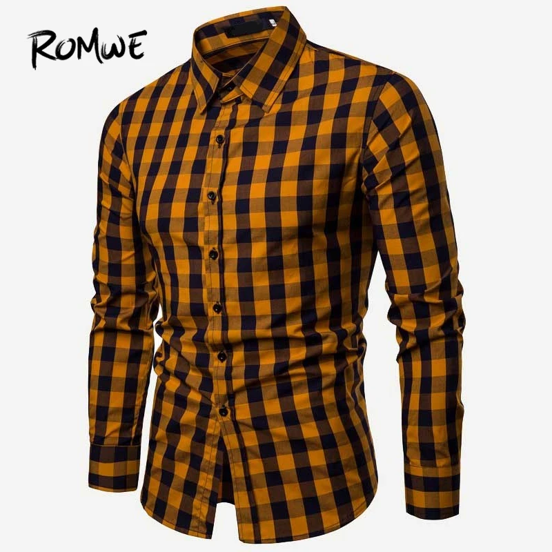 Aliexpress.com : Buy ROMWE Men Plaid Shirt 2019 Glamorous Ginger Long ...