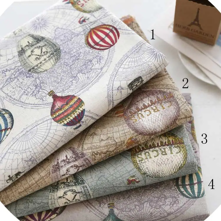 Thick Linen Cotton Fabric Travel Around the World Printed Cloth Linen