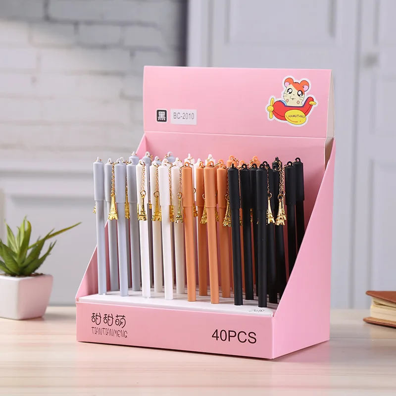 

2 pcs/lot Iron Eiffel Tower Pendant Gel Pen Signature Pen Escolar Papelaria School Office Supply Promotional Gift