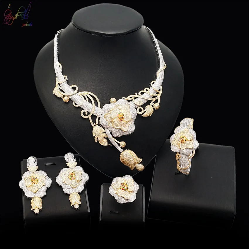 Yulaili роскошный цветок новый дизайн американский камень набор украшений для женщин дамы Yulaili роскошный цветок новый дизайн американский камень набор украшений для женщин дамы
